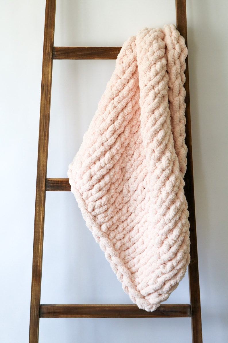 Light Pink Chunky Knit Blanket Soft Chenille Handknit Throw Etsy