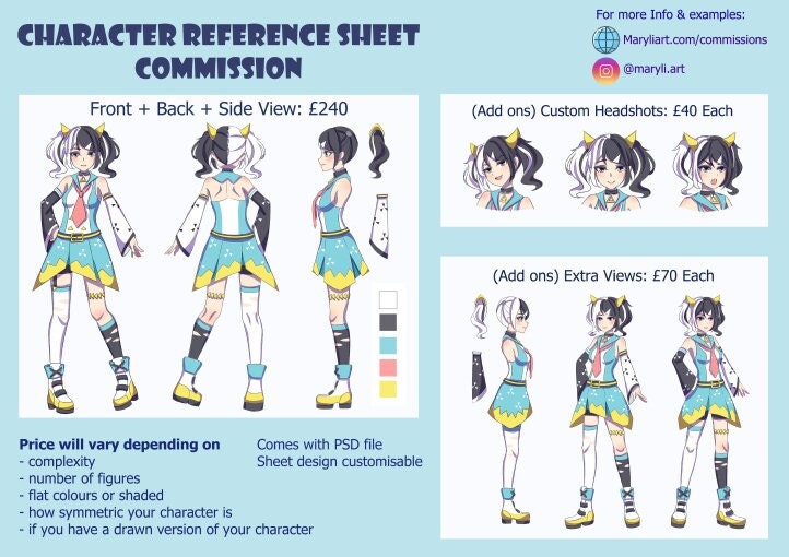 Open Character Design Reference Sheet Custome Character Etsy