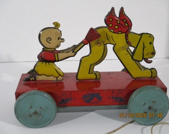 Buttercup & Spare Rib Tin Pull Along Toy 1920's