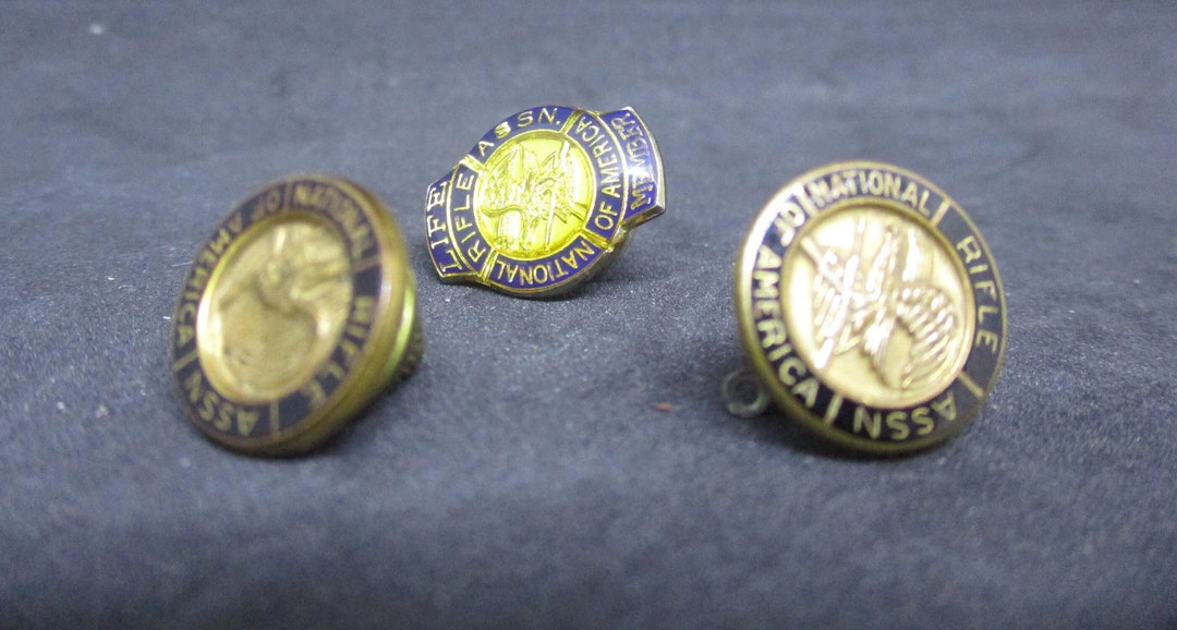 Three Vintage NRA Lapel Pins two Association Pins and One Etsy