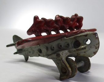 Hubley Cast Iron Silver and Red Toy Airplane (1930s)