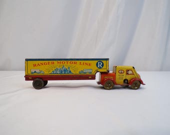 Vintage Ranger Motor Line No. 99 Tin Lithograph Wind-Up Semi-Truck