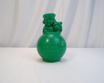 Vintage Buster Brown Green Plastic Coin Bank (1960s)