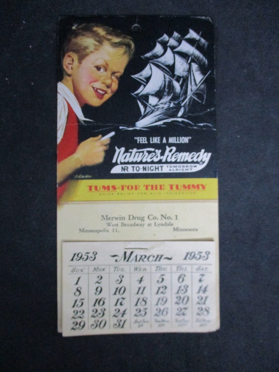 1953 TUMS Advertisement Calendar - Etsy
