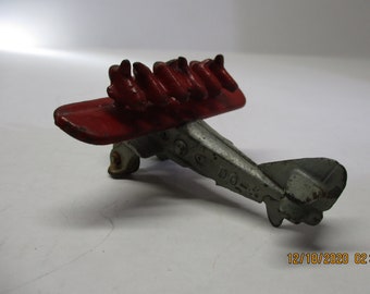 Hubley Cast Iron Silver and Red Toy Airplane (1930s)
