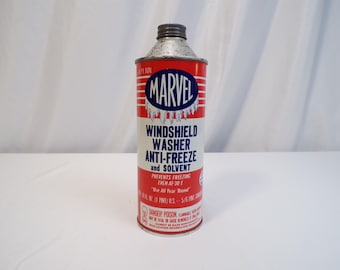 Vintage Marvel Windshield Washer Anti-Freeze and Solvent Metal Can (1960s)