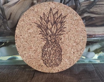 Pineapple   Laser Engraved Cork Drink Coasters 8 PC SET