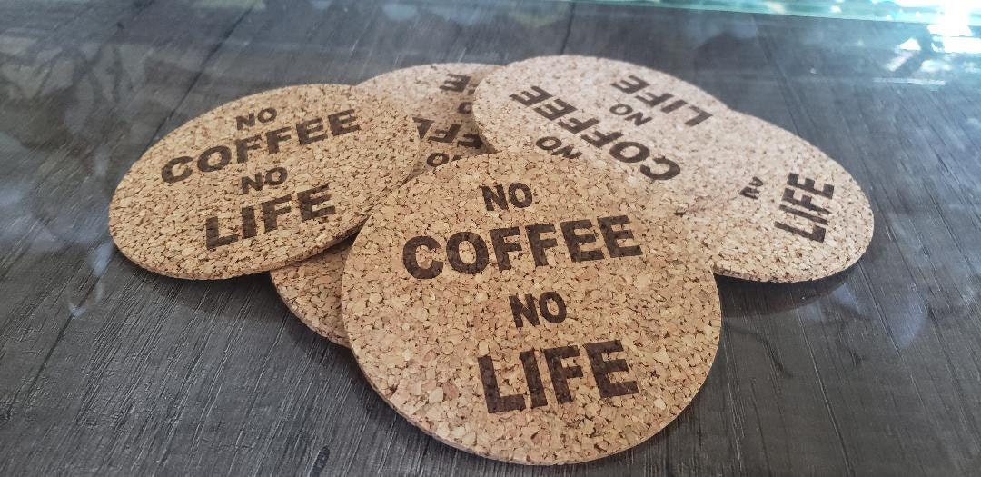8 pc set No Coffee No Life Laser Engraved Cork Drink Coasters free shipping