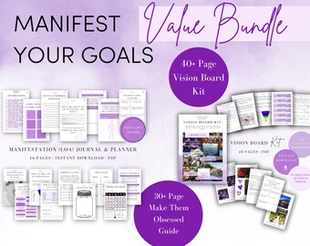 Manifest Your Goals Bundle | Law of Attraction Planner | Guided Journal | Manifestation Journal | Spiritual Workbook | Gratitude Journal