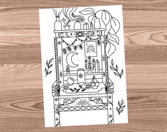 Spiritual Altar Printable Colouring Page | All Ages Coloring | Adult Coloring | Magical Coloring | Spiritual Coloring | Witchy Coloring