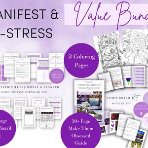 Manifest & De-Stress Bundle | Law of Attraction Planner | Guided Journal | Manifestation Journal | Spiritual Workbook | Gratitude Journal
