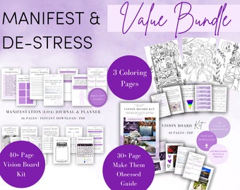Manifest & De-Stress Bundle | Law of Attraction Planner | Guided Journal | Manifestation Journal | Spiritual Workbook | Gratitude Journal