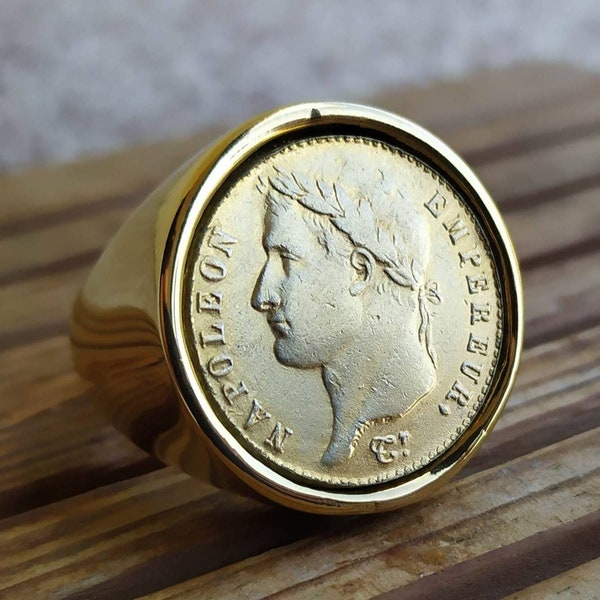 Round Signet Ring 20 Francs Napoleon I Bonaparte Stainless Steel Very Beautiful Finish Handmade