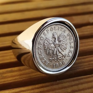 Genuine Coin Signet Ring Cupronickel 20 Groszy Poland Handmade