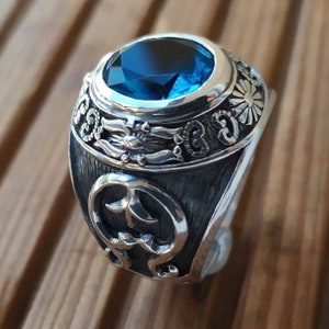 USA Indian Symbol Signet Ring in 925 Sterling Silver with Topaz Very Beautiful Handmade Finish