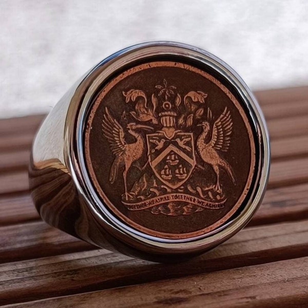 Bague Chevalière Signet Armoiries Trinité-et-Tobago Fait à la Main