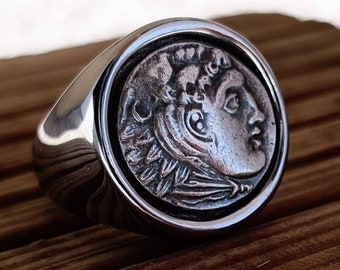 Drachma Signet Ring Alexander the Great Handmade Stainless Steel