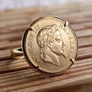 4-prong coin ring with 10 Francs Napoleon III Handmade