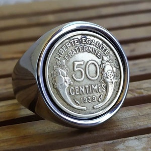 Genuine 50 Cent Morlon Coin Signet Ring in Solid Stainless Steel Very Beautiful Finish Handmade