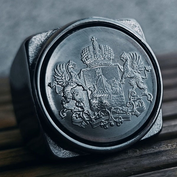 Bague Chevalière Armoiries Nordiques, Anneau Viking de blason, Chevalière homme, Bague armoriale, Bague blason gravée.