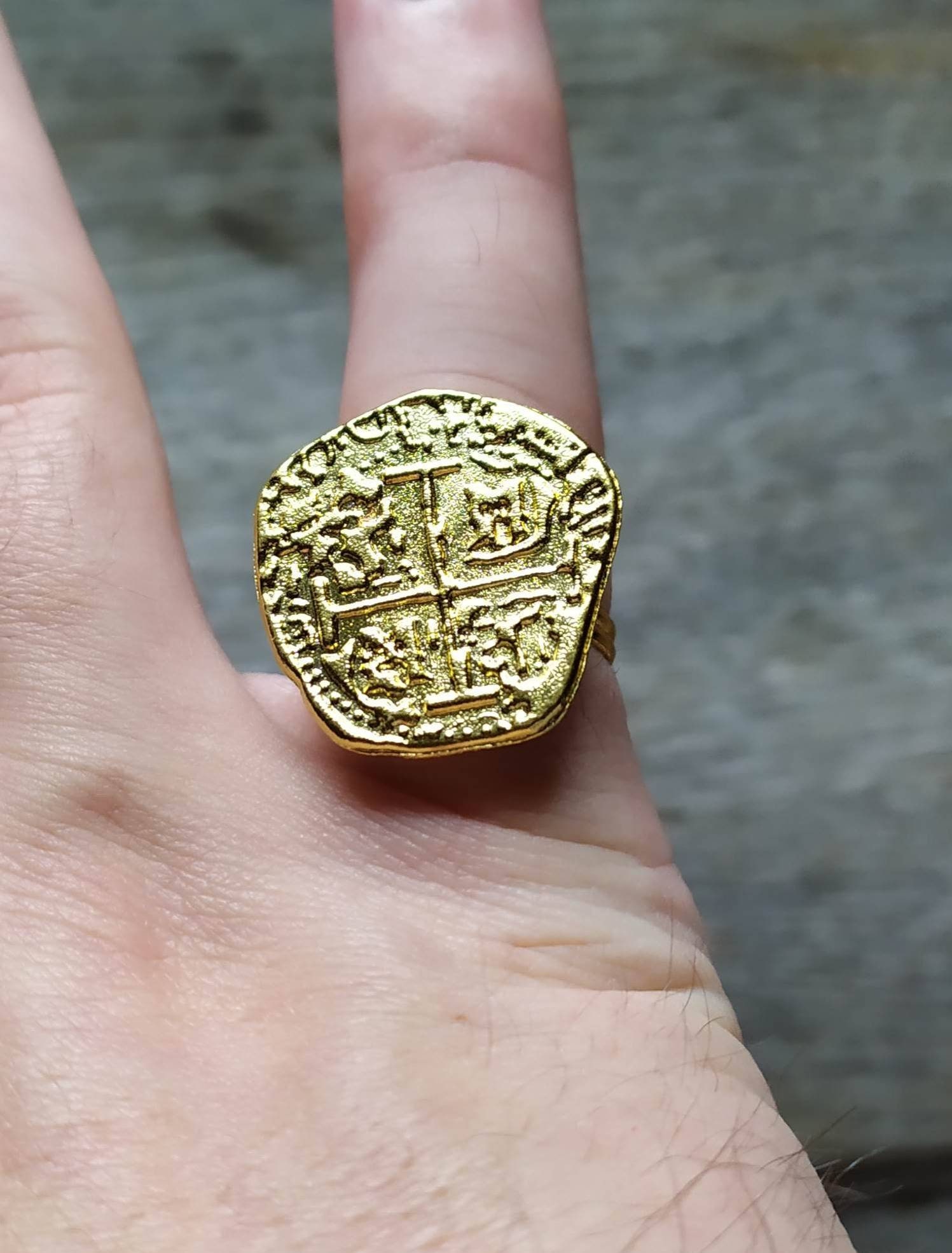 Signet Ring Spanish Gold Coin Pure Gold Plated With Red Wax Stick
