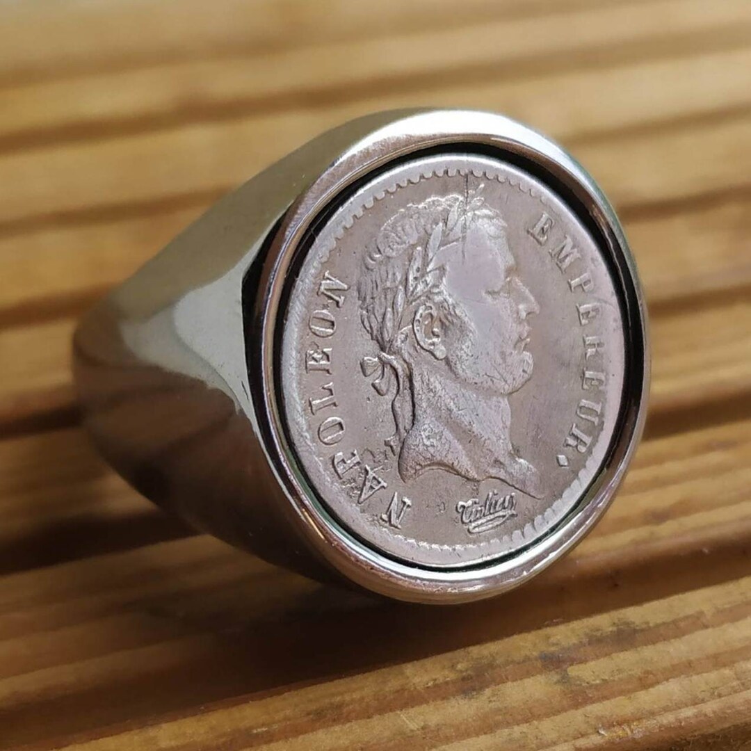 Bague Chevali re V ritable Pi ce en Argent Demi Franc Napol on