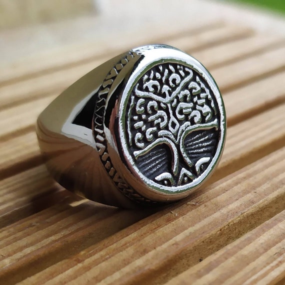 Bague Chevali re Arbre de Vie en Acier Inoxydable Massif Tr s