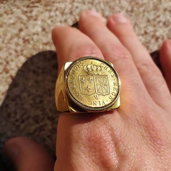 Signet Ring Square Louis D'or Coat of Arms Royal 1785 of 