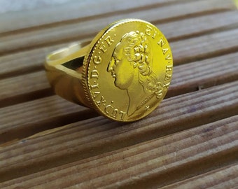 Signet Ring Louis D or Louis XVI in Solid Stainless Steel Gilded