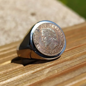 Ring Knight Genuine Bronze Coin 1 Cent Napoleon III Handmade