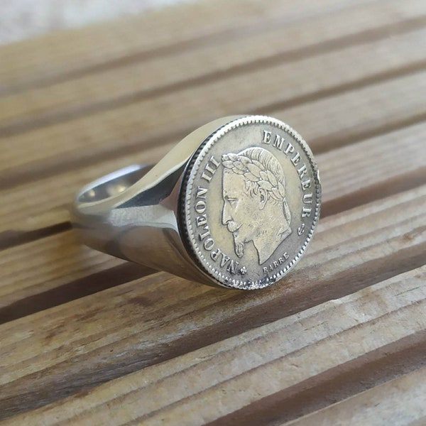 Anillo de sello Napoleón III de plata de ley hecho a mano