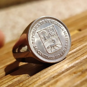 Genuine Venezuelan 50 Centimos Silver Coin Signet Ring Handmade