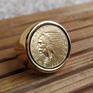 Liberty USA Indian Dollars Signet Ring in Gold Plated Stainless Steel Fine Gold Very Beautiful Finish Handmade