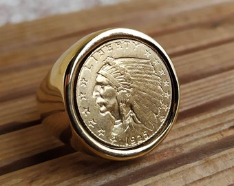Liberty USA Indian Dollars Signet Ring in Gold Plated Stainless Steel Fine Gold Very Beautiful Finish Handmade