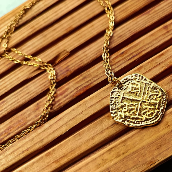 海賊コインペンダントネックレス、スペイン産ゴールドダブロン