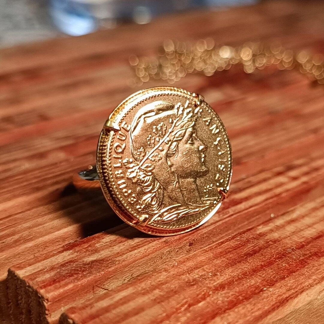 Bague pièce griffes avec 10 Francs or Marianne République