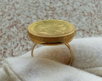 Napoleon III Ring 20 Francs Gold Plated Fine Gold Handmade