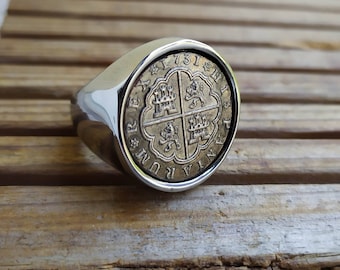 Bague Chevalière Pirates des Caraïbes Real de Felipe V Acier Inoxydable  Très Belle Finition Fait à la Main