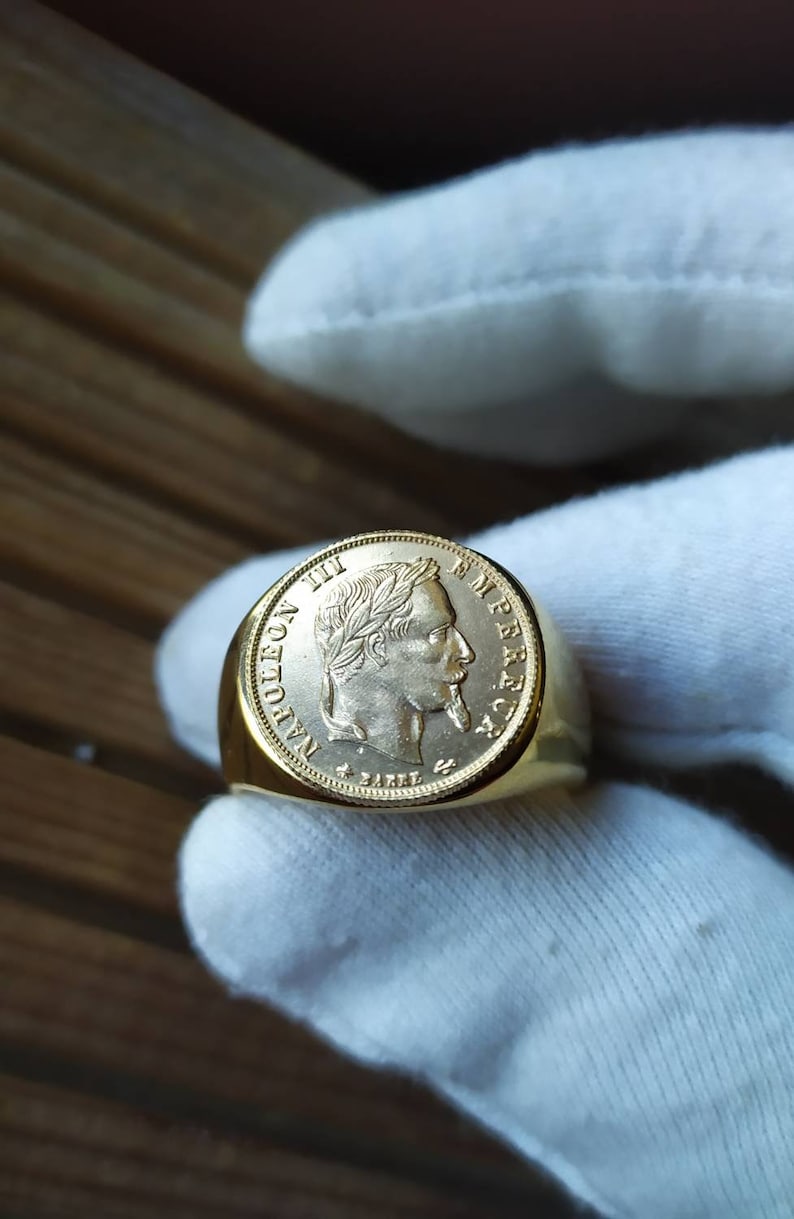 Bague Chevalière Napoleon III 5 Francs Plaqué Or Acier | Etsy