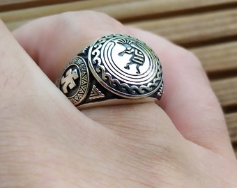 シルバー925 アメリカ国章　デザインリング USA Indian Symbol Signet Ring in 925 Sterling Silver Very