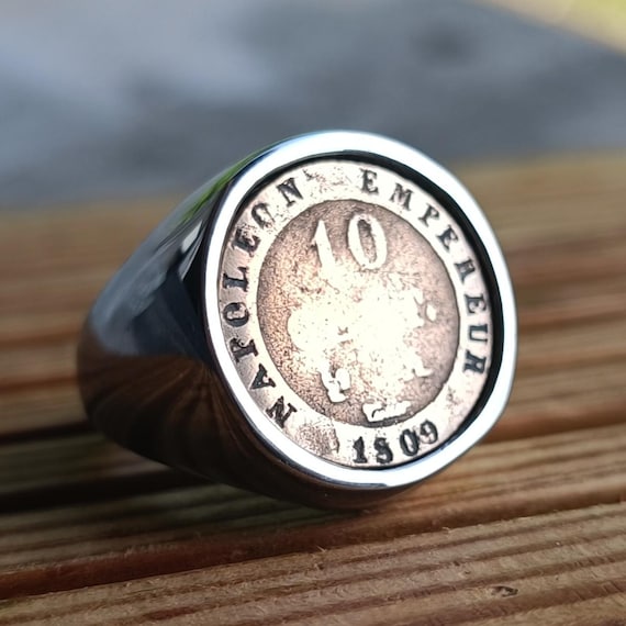 Signet Ring Genuine 10 Cent Napoleon Bonaparte Coin With Crowned N