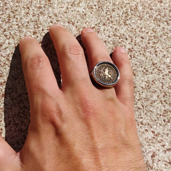 Lion King Signet Ring Genuine 1 Cent Coin From the Netherlands