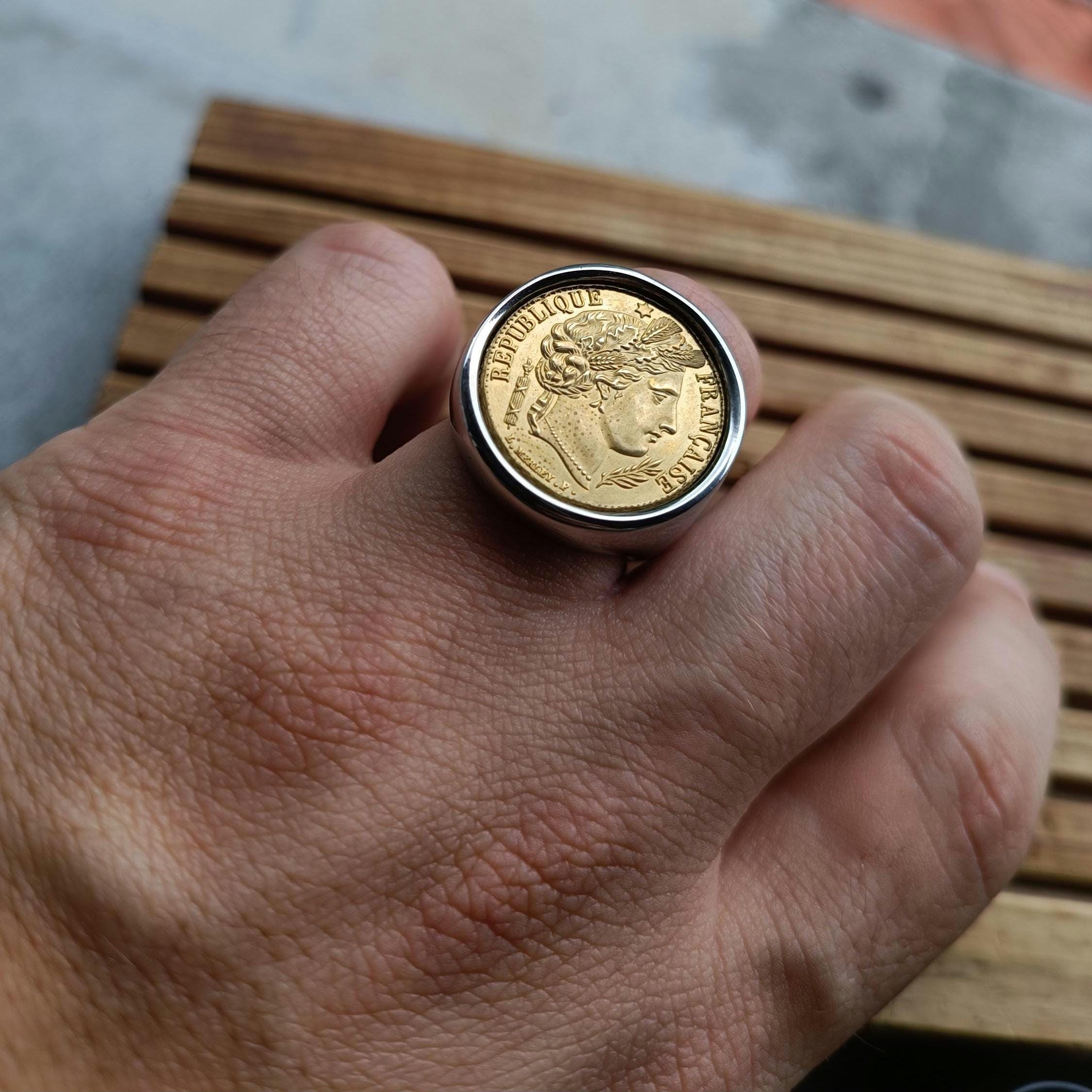 Round Signet Ring 20 Francs Ceres Stainless Steel Very Beautiful 