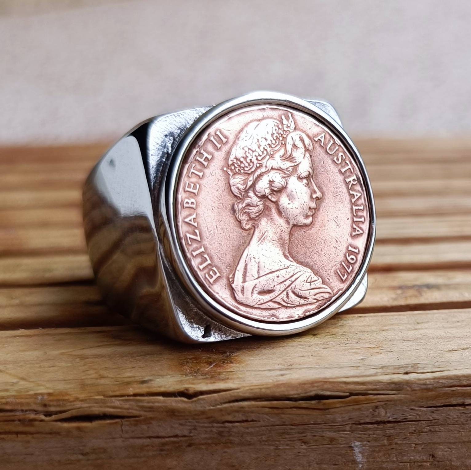 paul smith　QUEEN ELIZABETH COIN RING Genuine 2 Cent Coin Signet Ring Australia Queen Elizabeth II