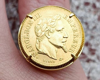 Monture De Bague En Or 18 Carats Pour Pièce Napoléon 10 Francs - Design Panier Arabesque Avec Griffes - Unisexe