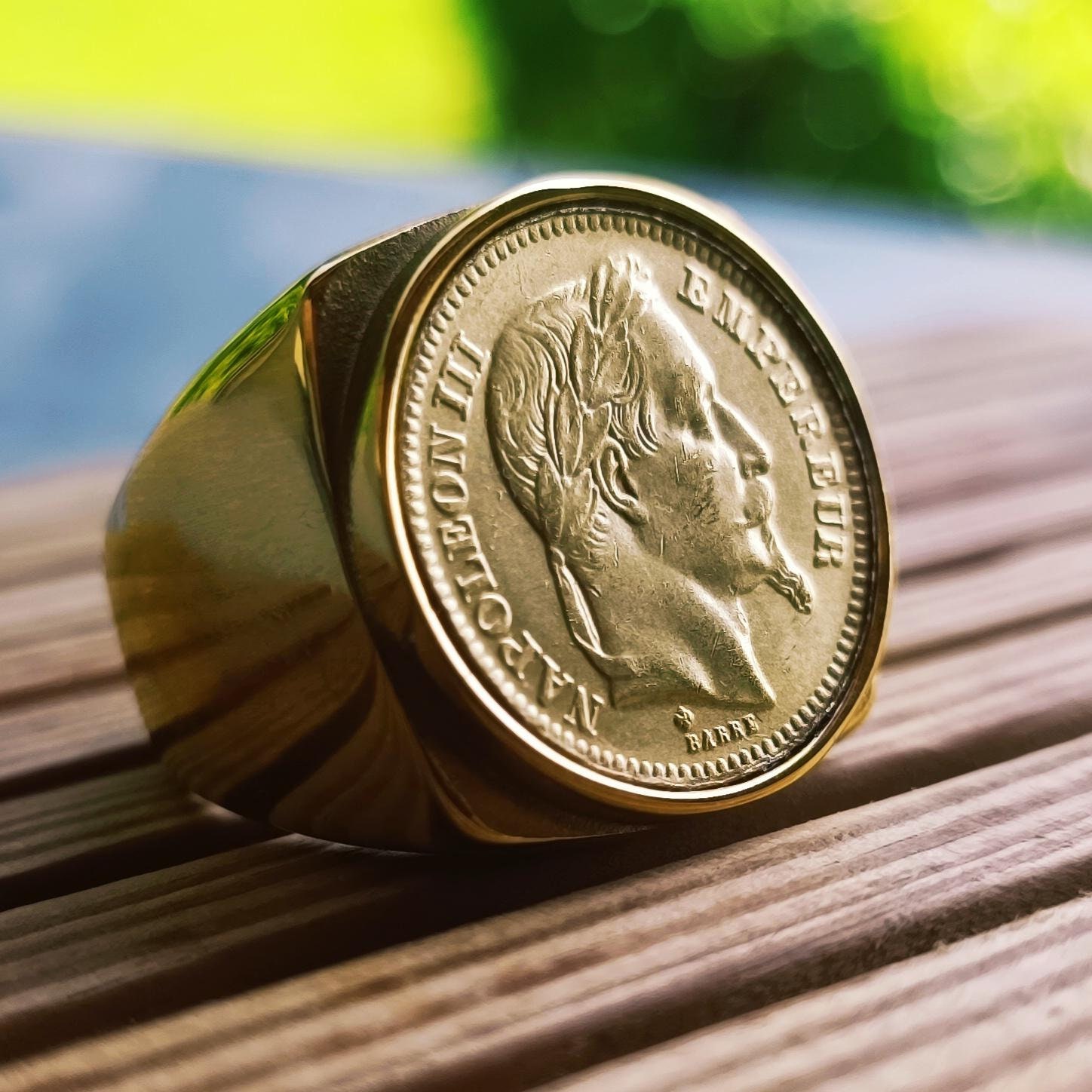 Bague Chevaliere Carre 20 Francs Napoleon III en Acier Inoxydable Dore Or fin Tres Belle Finition Etsy France