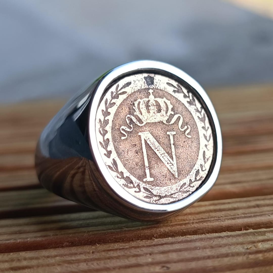 Signet Ring Genuine 10 Cent Napoleon Bonaparte Coin With Crowned N