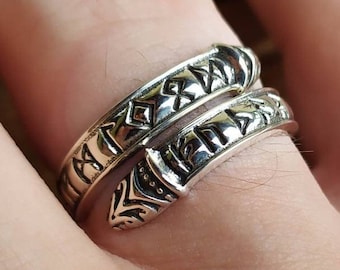 Bague Anneau Serpent Viking en Argent Massif 925 avec Coffret en Bois Viking et Pochette Cadeau en Velours Belle Finition