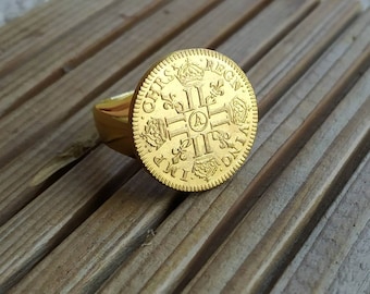 Bague Chevalière Louis d'or du Roi Soleil En Acier Inoxydable