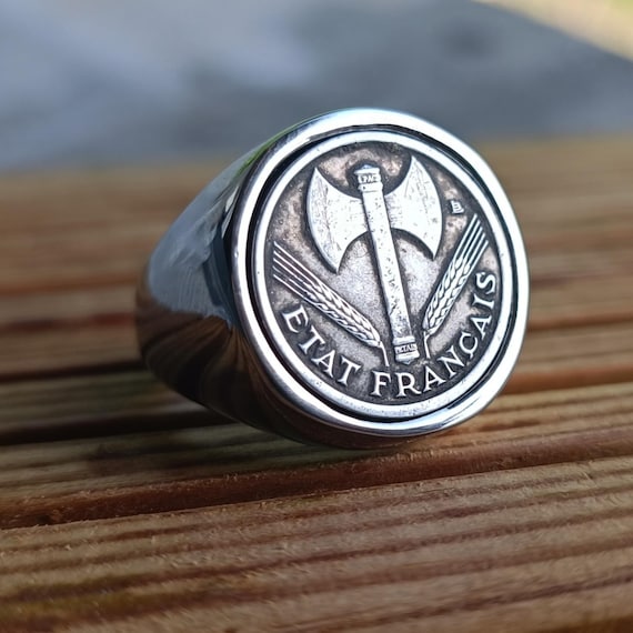 Bague Chevalière Acier Inoxydable Avec Pièce Franc Semeuse - Taille Ajustable, Occasion